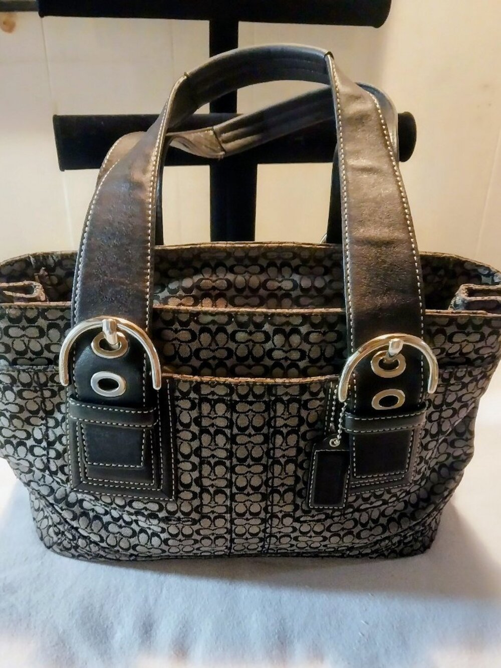 COACH Soho Mini Tote Signatue Jacquard With Leather Strap/Black/C0867-F12310